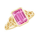 Rosec Jewels-Emerald Cut Created Pink Sapphire Celtic Engagement Ring