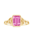 Rosec Jewels-Emerald Cut Created Pink Sapphire Celtic Engagement Ring