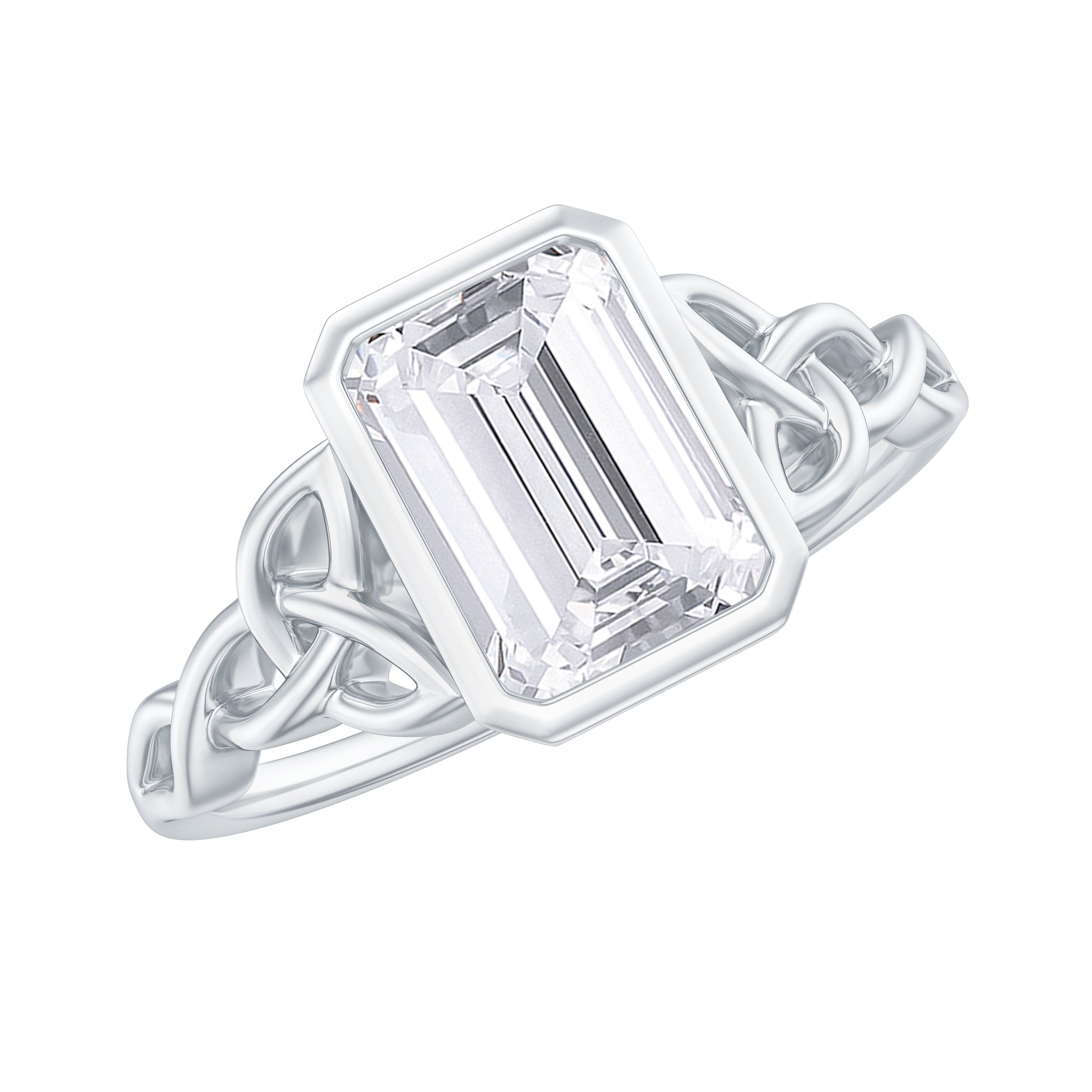 Rosec Jewels-Emerald Cut Zircon Celtic Solitaire Engagement Ring