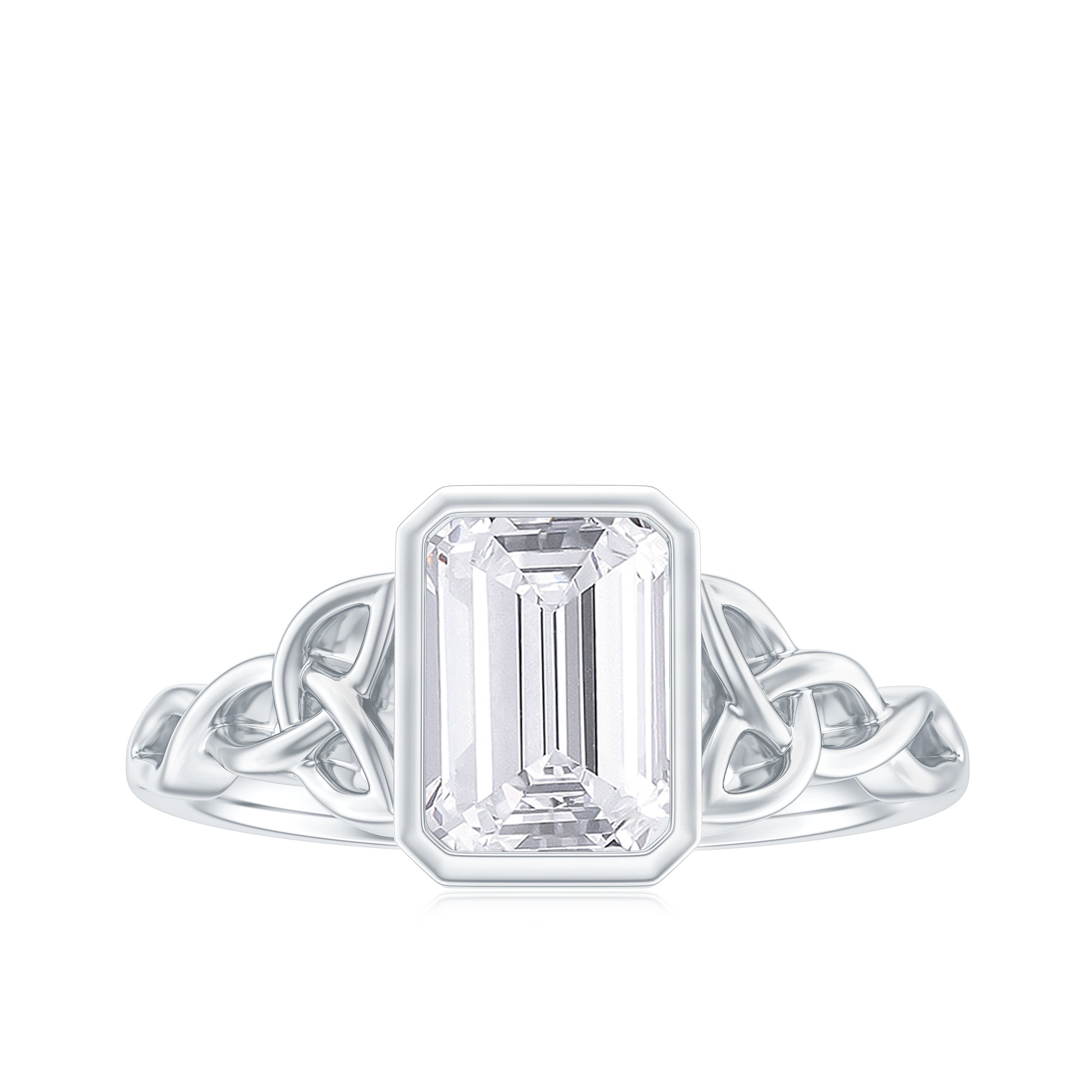 Rosec Jewels-Emerald Cut Zircon Celtic Solitaire Engagement Ring