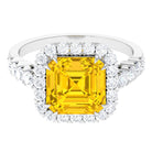 Rosec Jewels-Created Yellow Sapphire and Moissanite Halo Engagement Ring