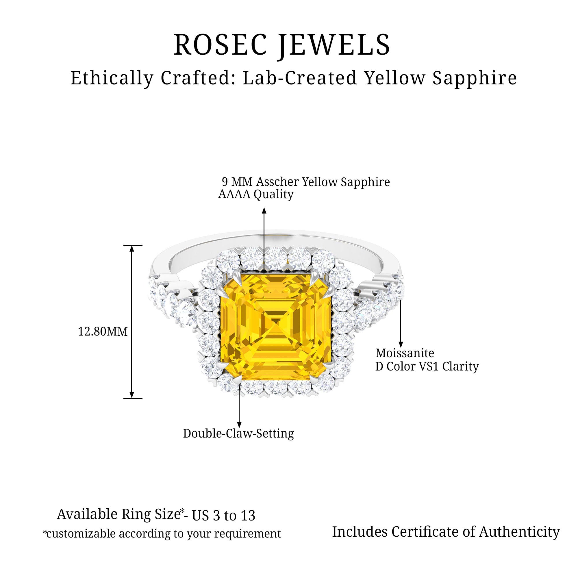 Rosec Jewels-Created Yellow Sapphire and Moissanite Halo Engagement Ring