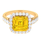 Rosec Jewels-Created Yellow Sapphire and Moissanite Halo Engagement Ring