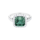 Rosec Jewels-Created Green Sapphire Halo Engagement Ring with Moissanite