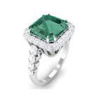 Rosec Jewels-Created Green Sapphire Halo Engagement Ring with Moissanite