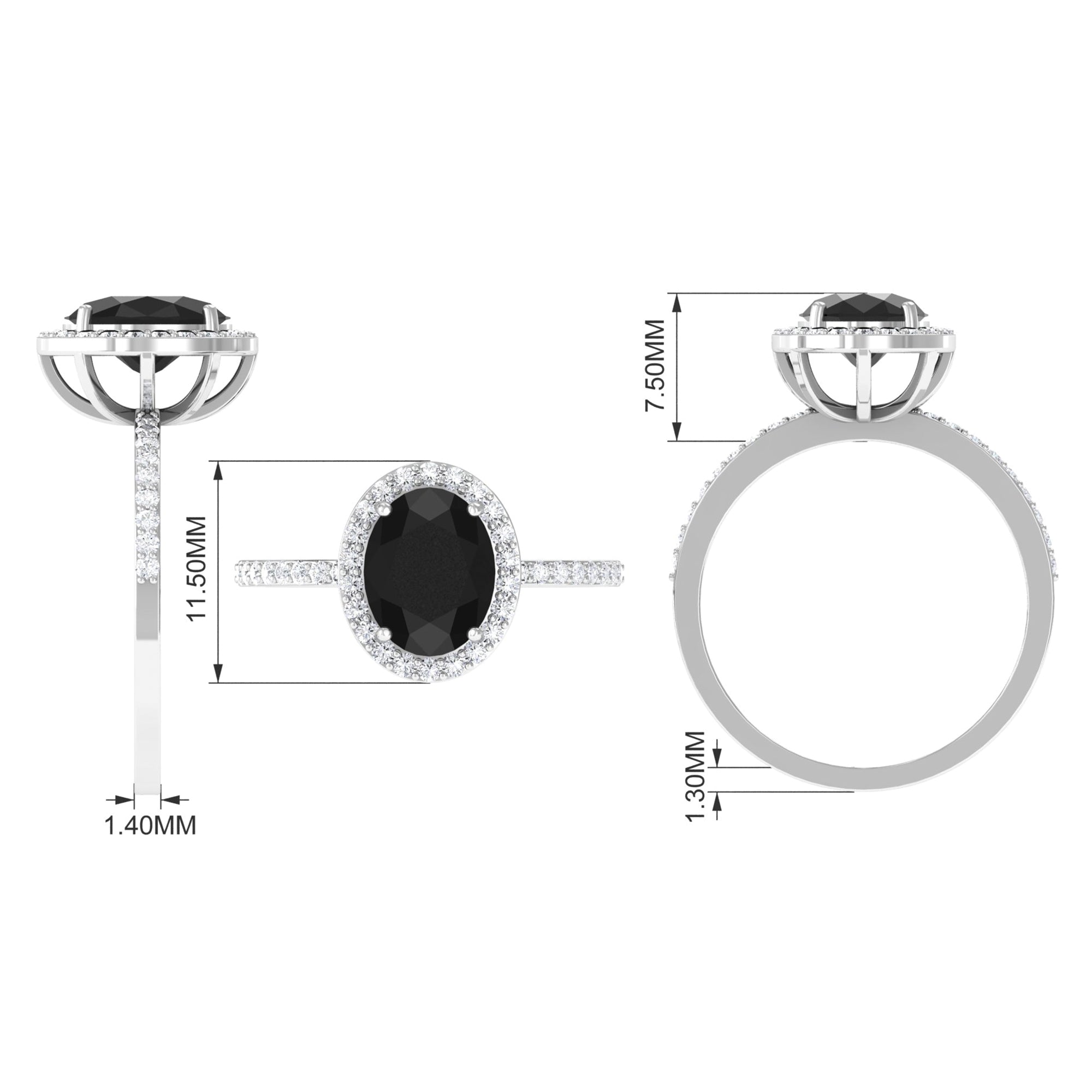 Rosec Jewels-Created Black Diamond Halo Engagement Ring with Diamond