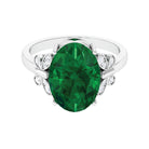 Rosec Jewels-Oval Created Emerald Solitaire Engagement Ring with Diamond