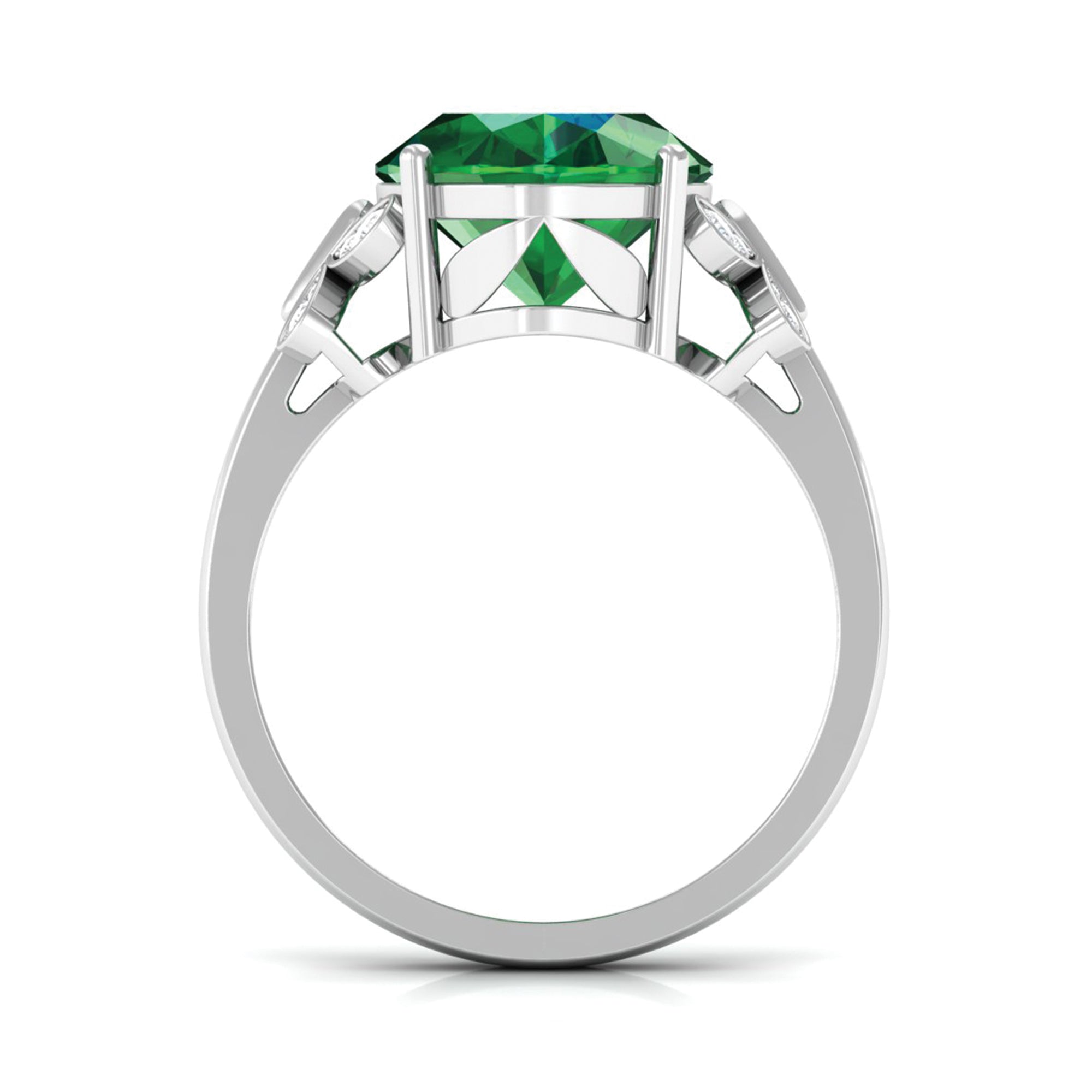 Rosec Jewels-Oval Created Emerald Solitaire Engagement Ring with Diamond