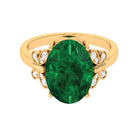 Rosec Jewels-Oval Created Emerald Solitaire Engagement Ring with Diamond