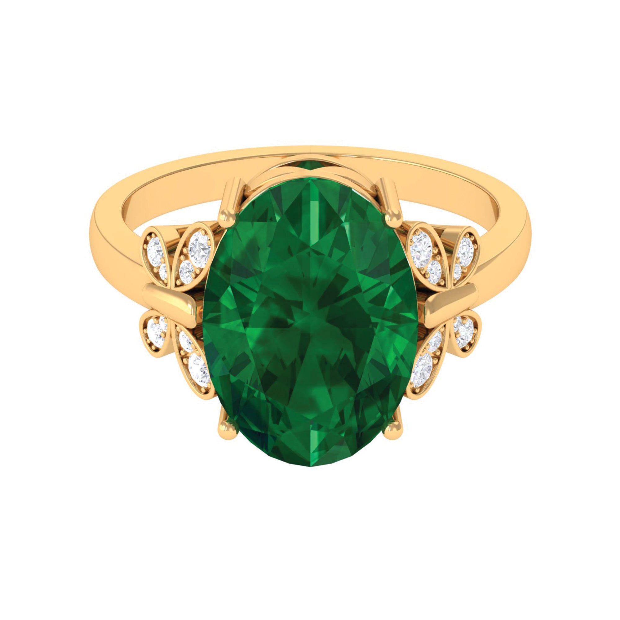 Rosec Jewels-Oval Created Emerald Solitaire Engagement Ring with Diamond