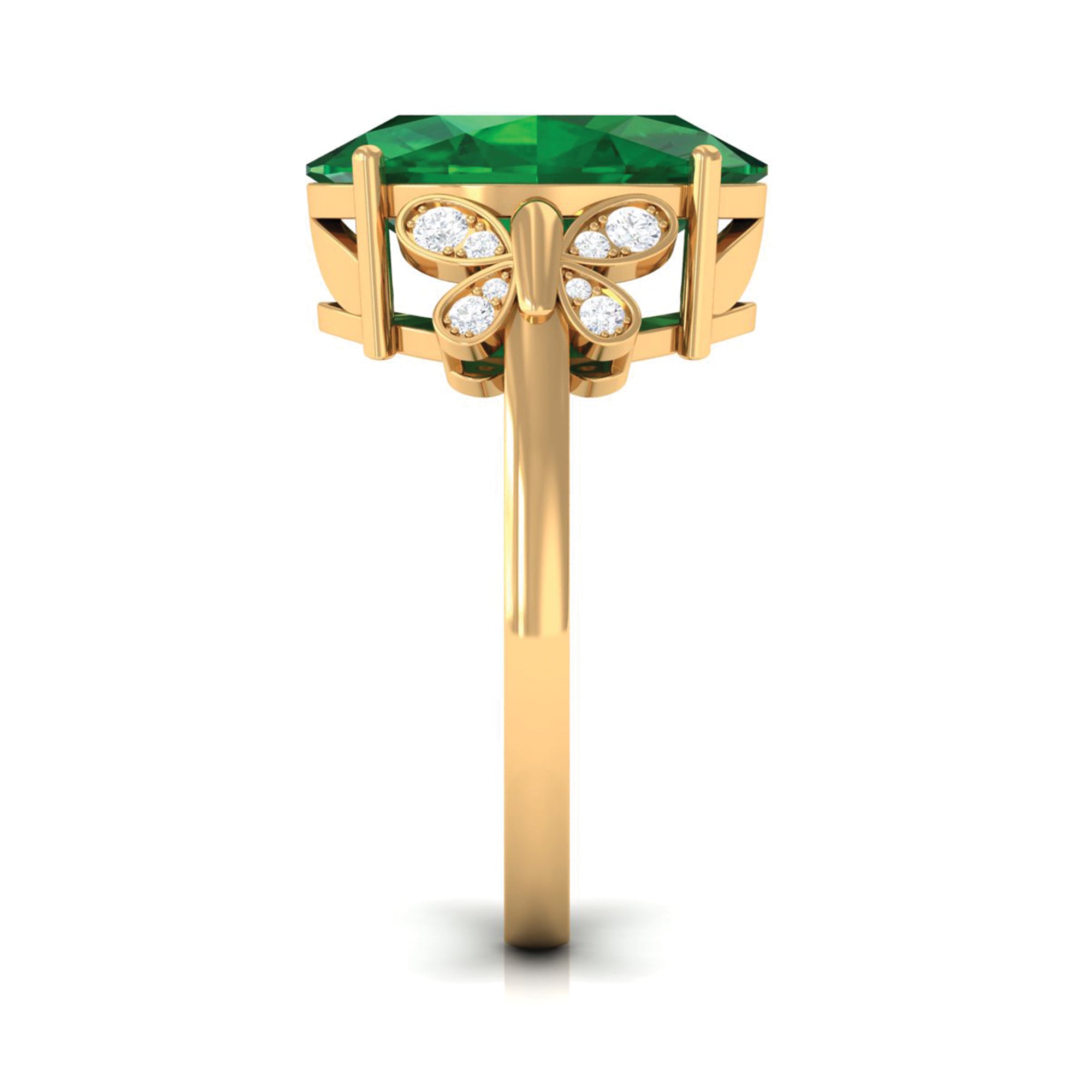 Rosec Jewels-Oval Created Emerald Solitaire Engagement Ring with Diamond