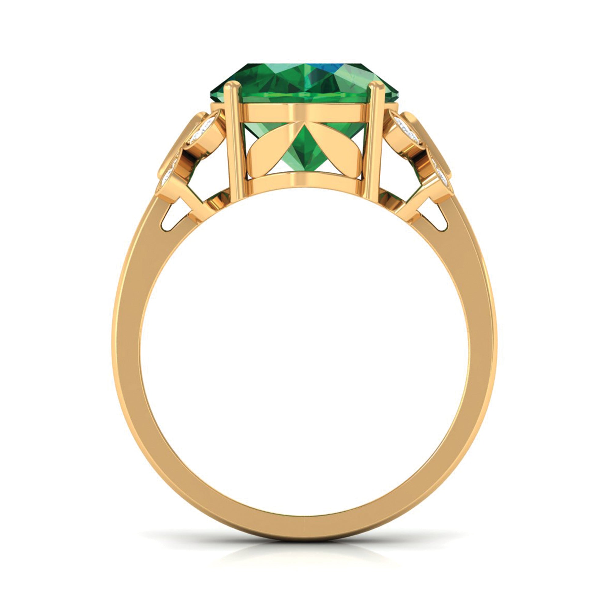 Rosec Jewels-Oval Created Emerald Solitaire Engagement Ring with Diamond