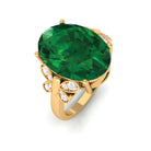 Rosec Jewels-Oval Created Emerald Solitaire Engagement Ring with Diamond