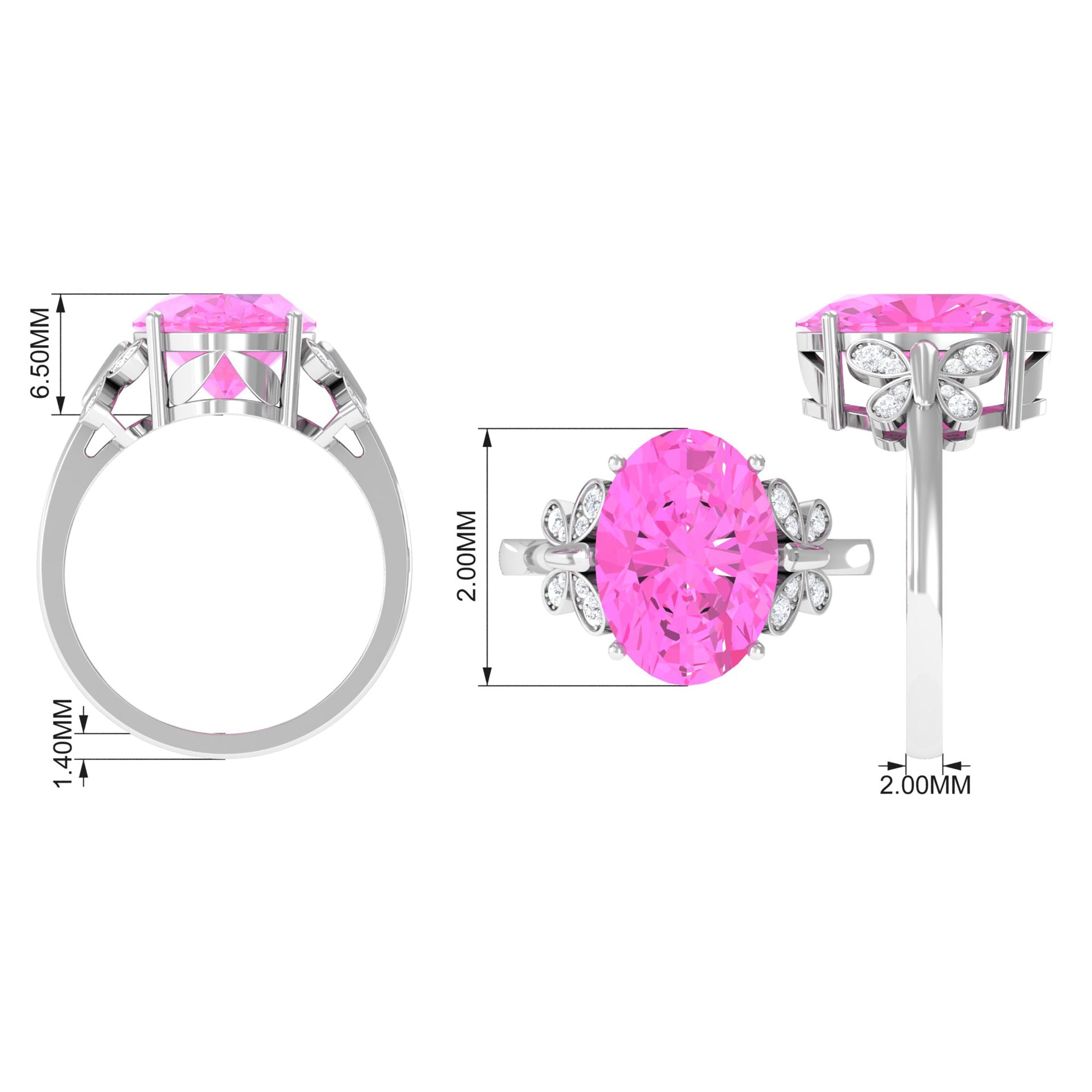 Rosec Jewels-Created Pink Sapphire Oval Engagement Ring with Diamond