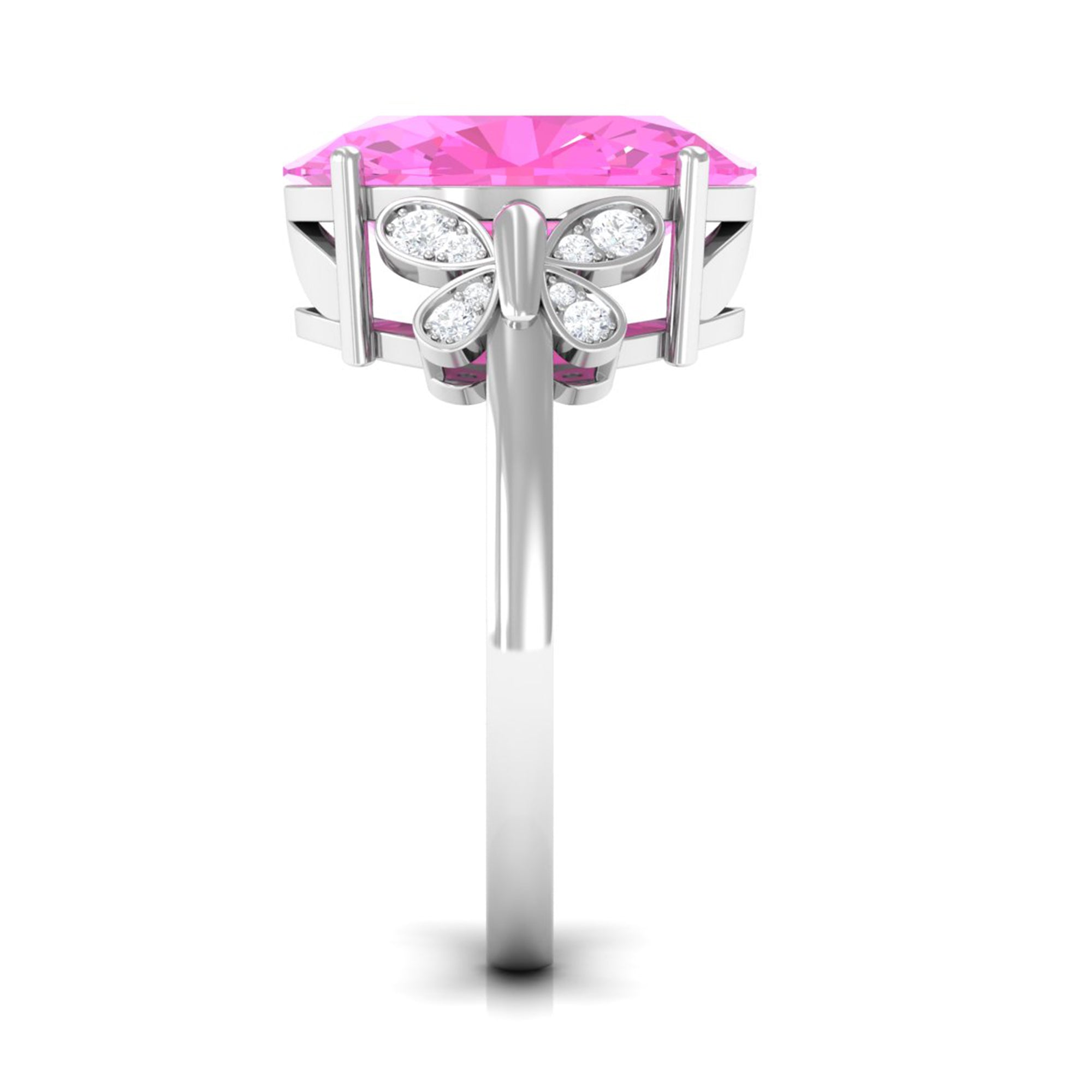 Rosec Jewels-Created Pink Sapphire Oval Engagement Ring with Diamond