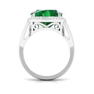 Rosec Jewels-Cushion Cut Created Emerald Halo Cocktail Ring with Diamond