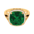 Rosec Jewels-Cushion Cut Created Emerald Halo Cocktail Ring with Diamond