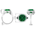 Rosec Jewels-Cushion Cut Created Emerald Halo Cocktail Ring with Diamond