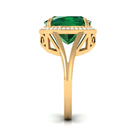 Rosec Jewels-Cushion Cut Created Emerald Halo Cocktail Ring with Diamond