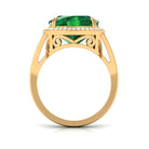 Rosec Jewels-Cushion Cut Created Emerald Halo Cocktail Ring with Diamond