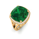 Rosec Jewels-Cushion Cut Created Emerald Halo Cocktail Ring with Diamond