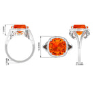 Rosec Jewels-Cushion Cut Created Orange Sapphire and Diamond Statement Halo Ring