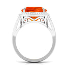 Rosec Jewels-Cushion Cut Created Orange Sapphire and Diamond Statement Halo Ring