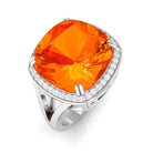 Rosec Jewels-Cushion Cut Created Orange Sapphire and Diamond Statement Halo Ring