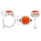 Rosec Jewels-Cushion Cut Created Orange Sapphire and Diamond Statement Halo Ring