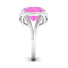 Rosec Jewels-Cushion Cut Created Pink Sapphire Halo Cocktail Ring with Diamond