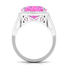 Rosec Jewels-Cushion Cut Created Pink Sapphire Halo Cocktail Ring with Diamond