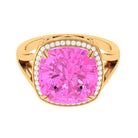 Rosec Jewels-Cushion Cut Created Pink Sapphire Halo Cocktail Ring with Diamond