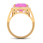 Rosec Jewels-Cushion Cut Created Pink Sapphire Halo Cocktail Ring with Diamond