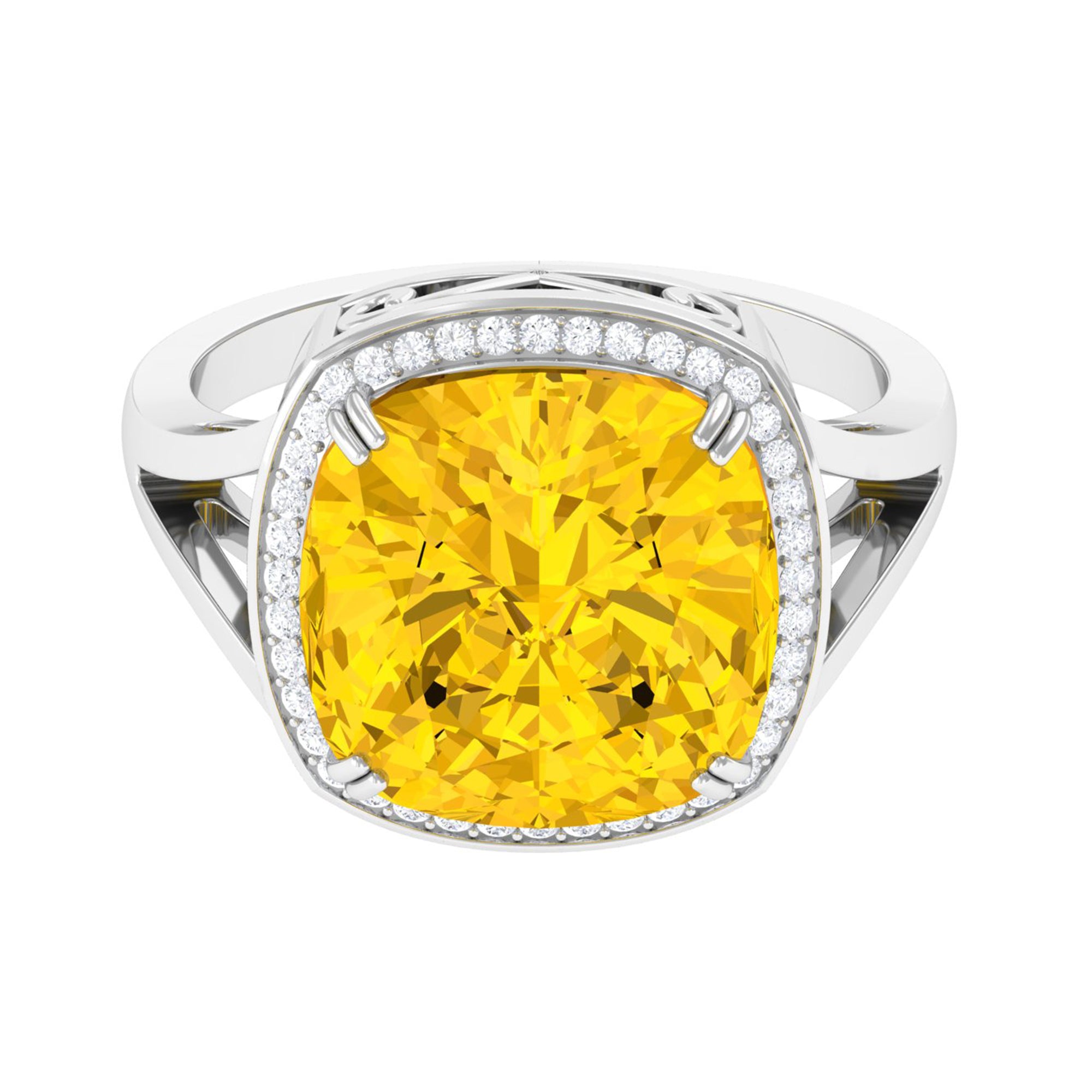 Rosec Jewels-Cushion Cut Lab Grown Yellow Sapphire Engagement Ring with Moissanite