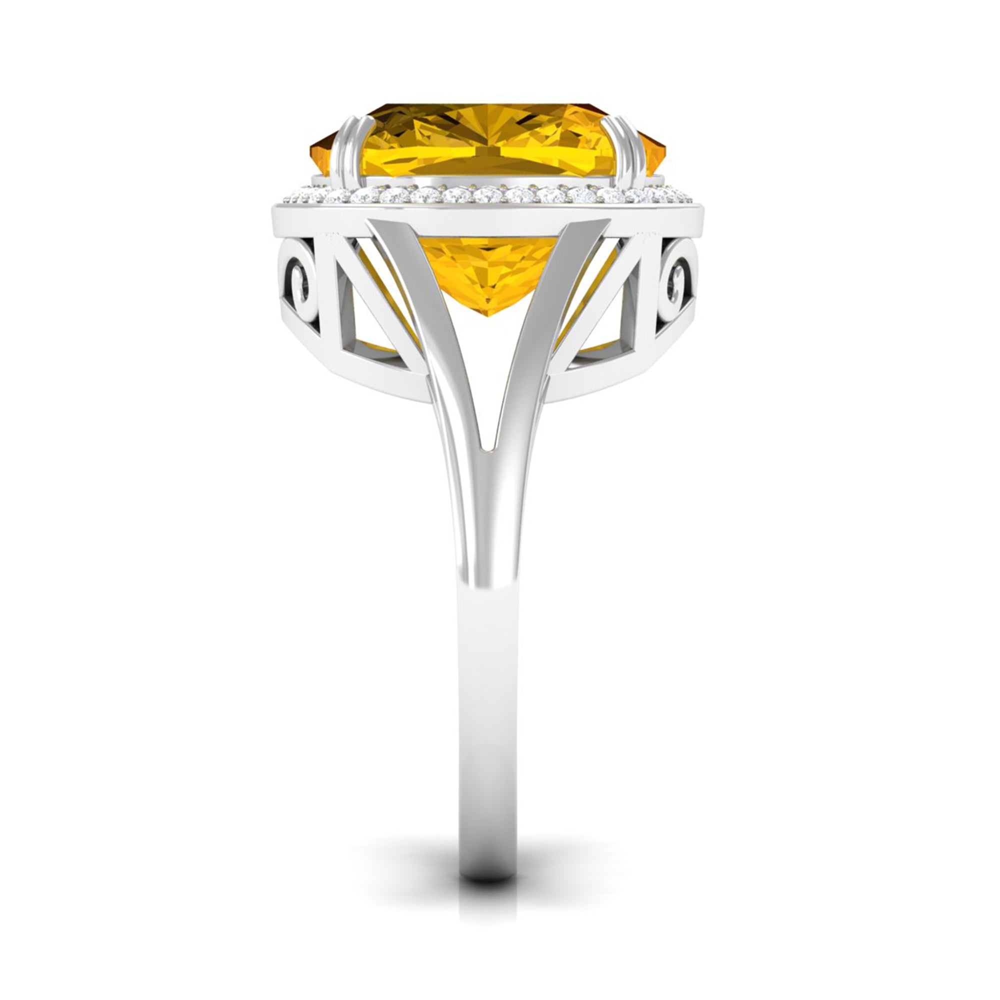 Rosec Jewels-Cushion Cut Lab Grown Yellow Sapphire Engagement Ring with Moissanite