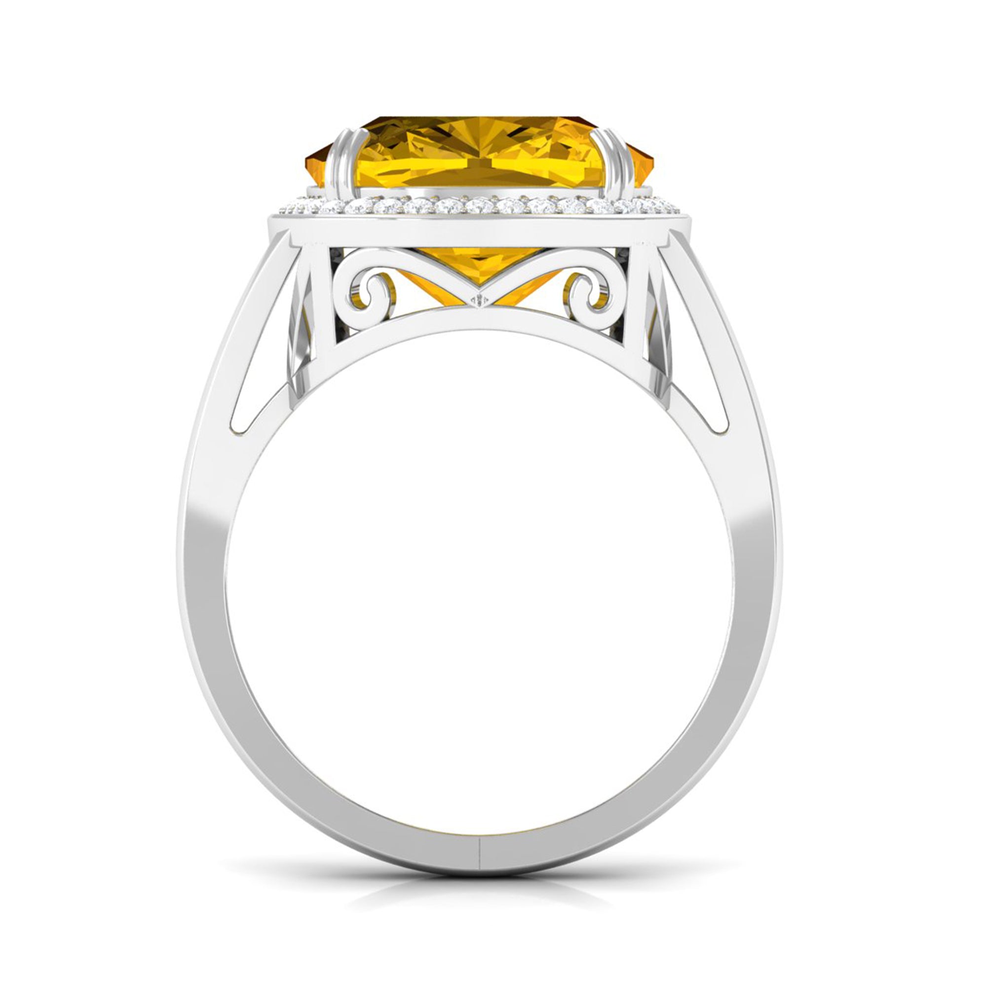 Rosec Jewels-Cushion Cut Lab Grown Yellow Sapphire Engagement Ring with Moissanite