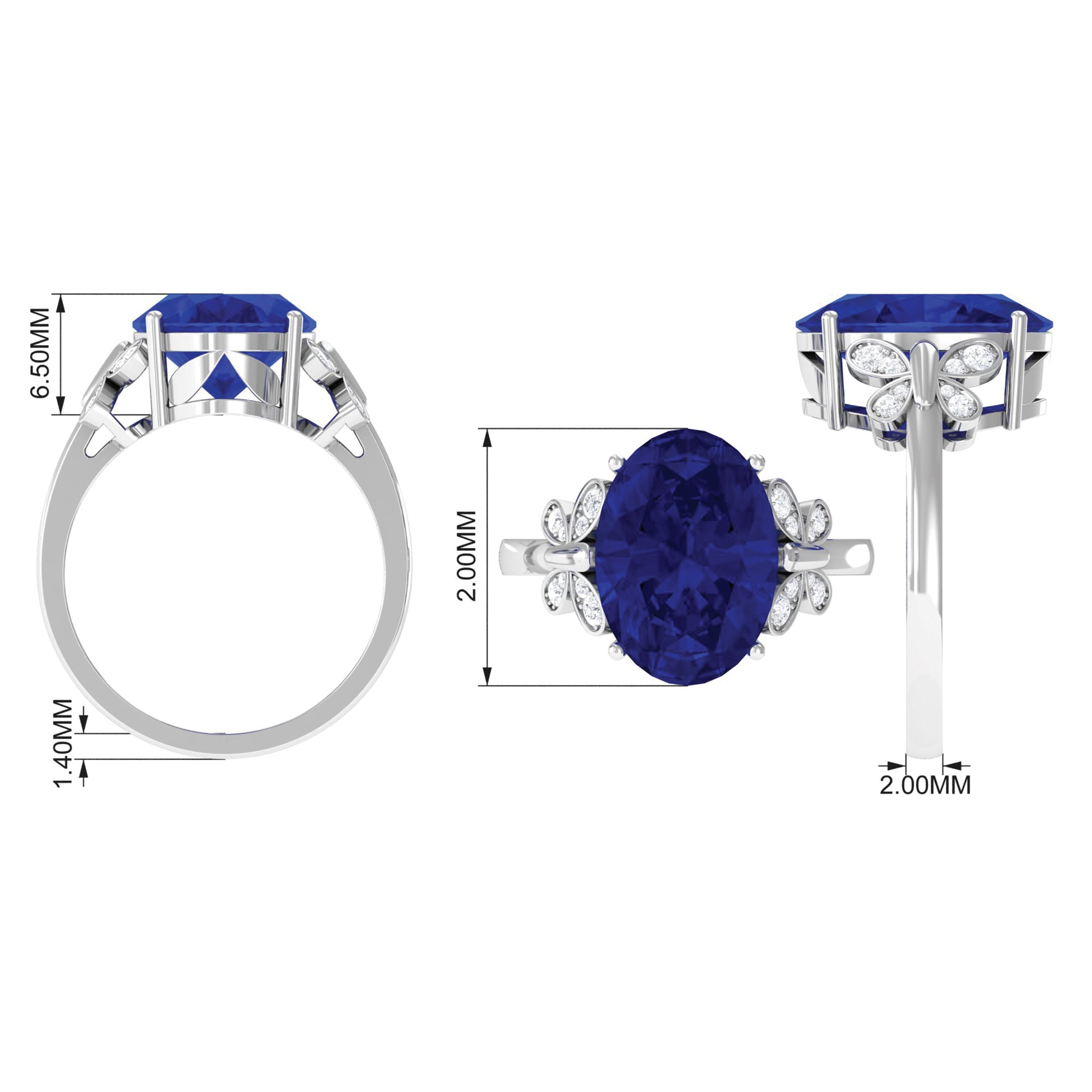 Rosec Jewels-Created Blue Sapphire Oval Engagement Ring with Diamond