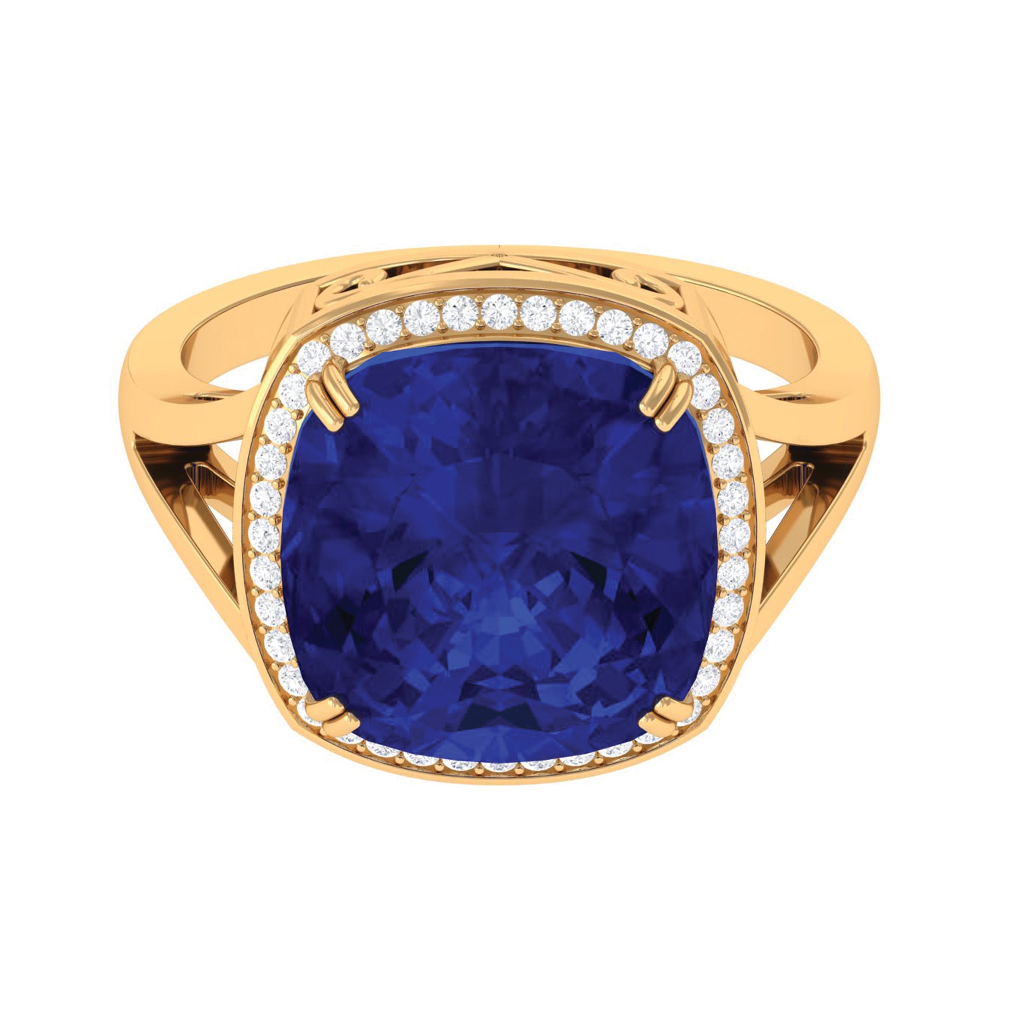 Rosec Jewels-Cushion Cut Lab Grown Blue Sapphire Engagement Ring with Diamond