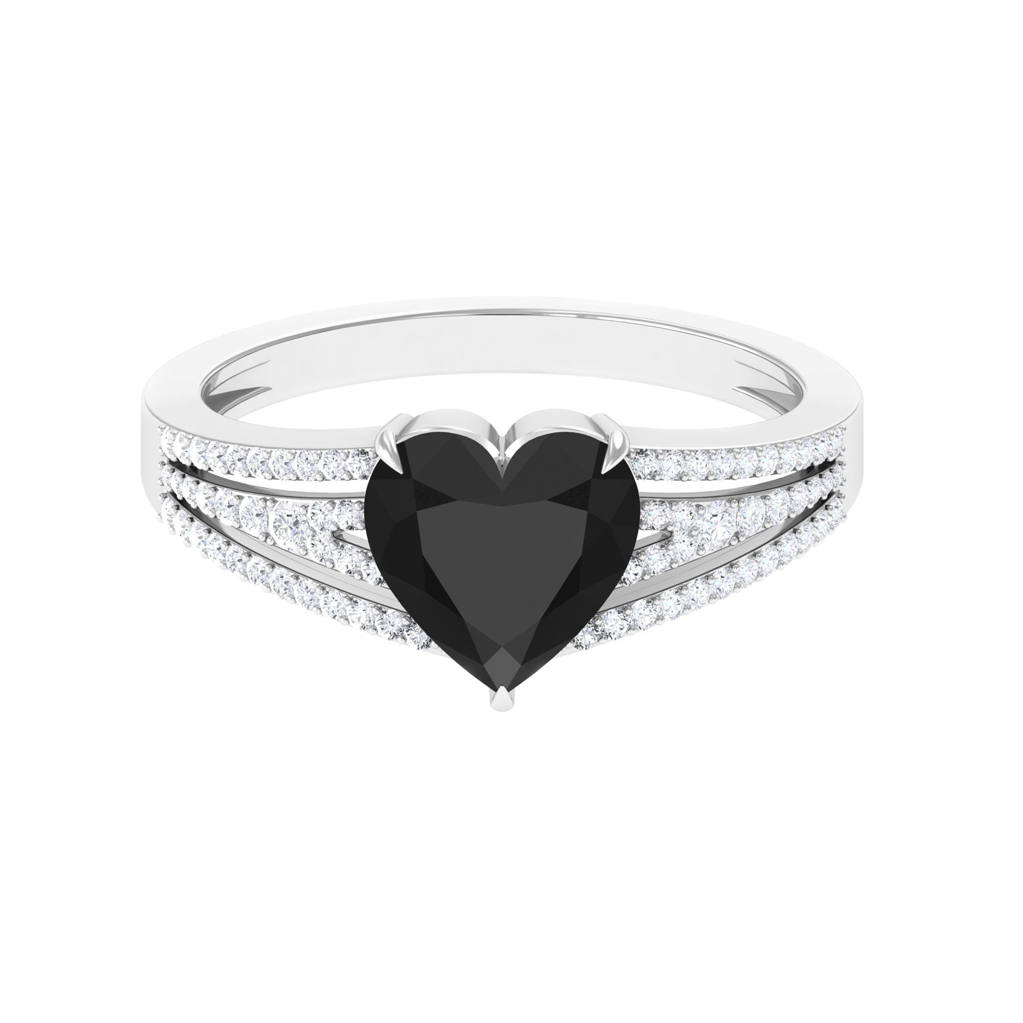 Rosec Jewels-Created Black Diamond Heart Engagement Ring with Diamond