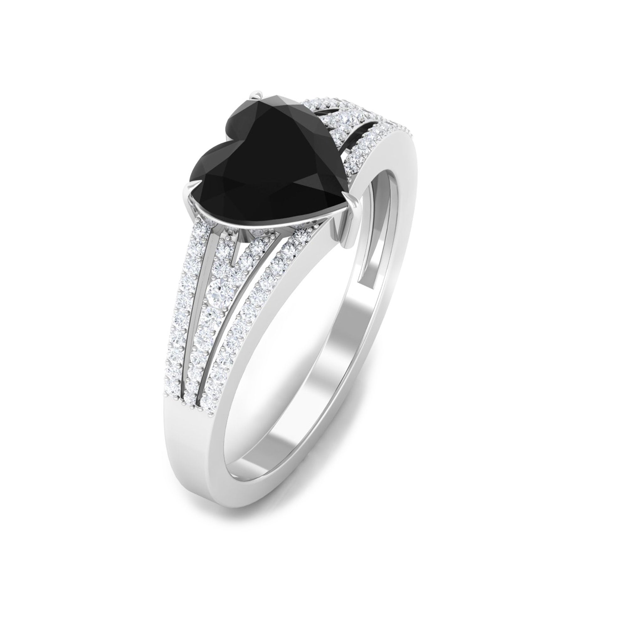 Rosec Jewels-Created Black Diamond Heart Engagement Ring with Diamond