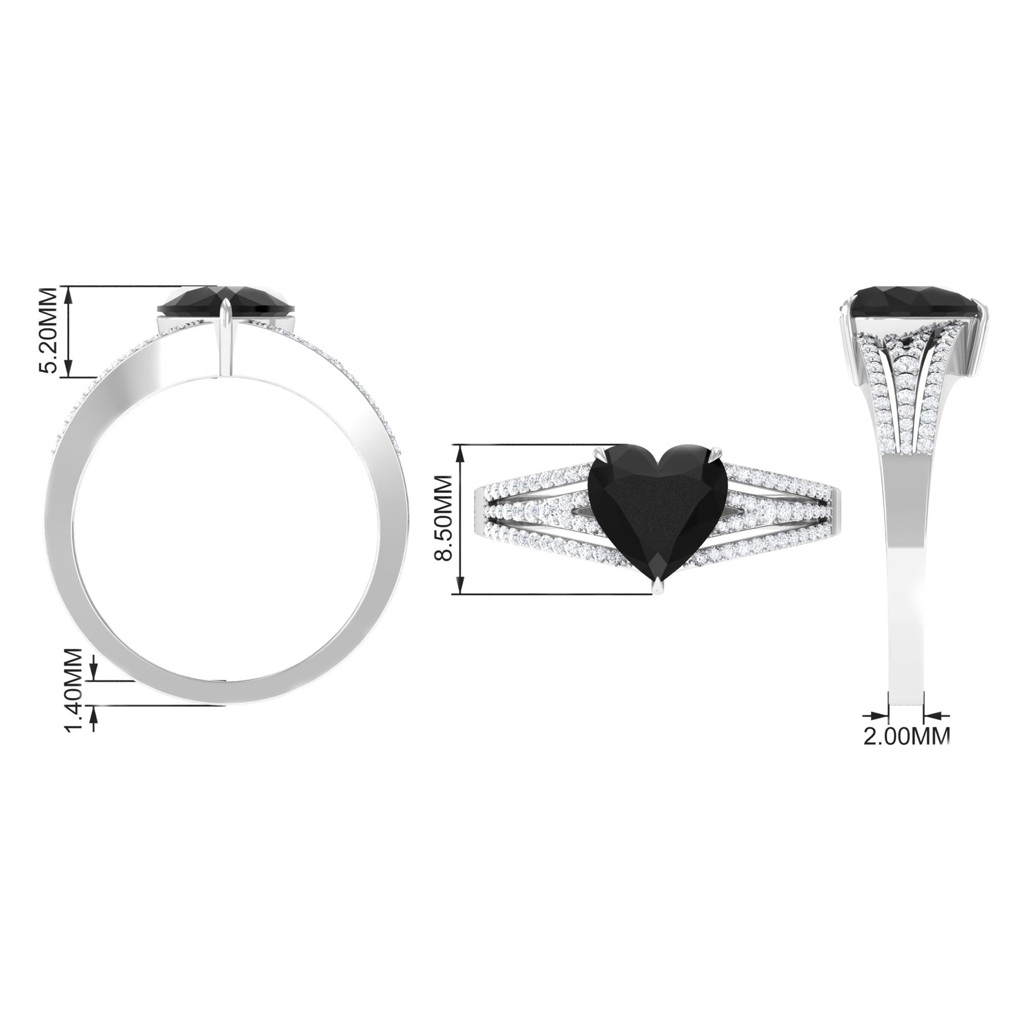 Rosec Jewels-Created Black Diamond Heart Engagement Ring with Diamond