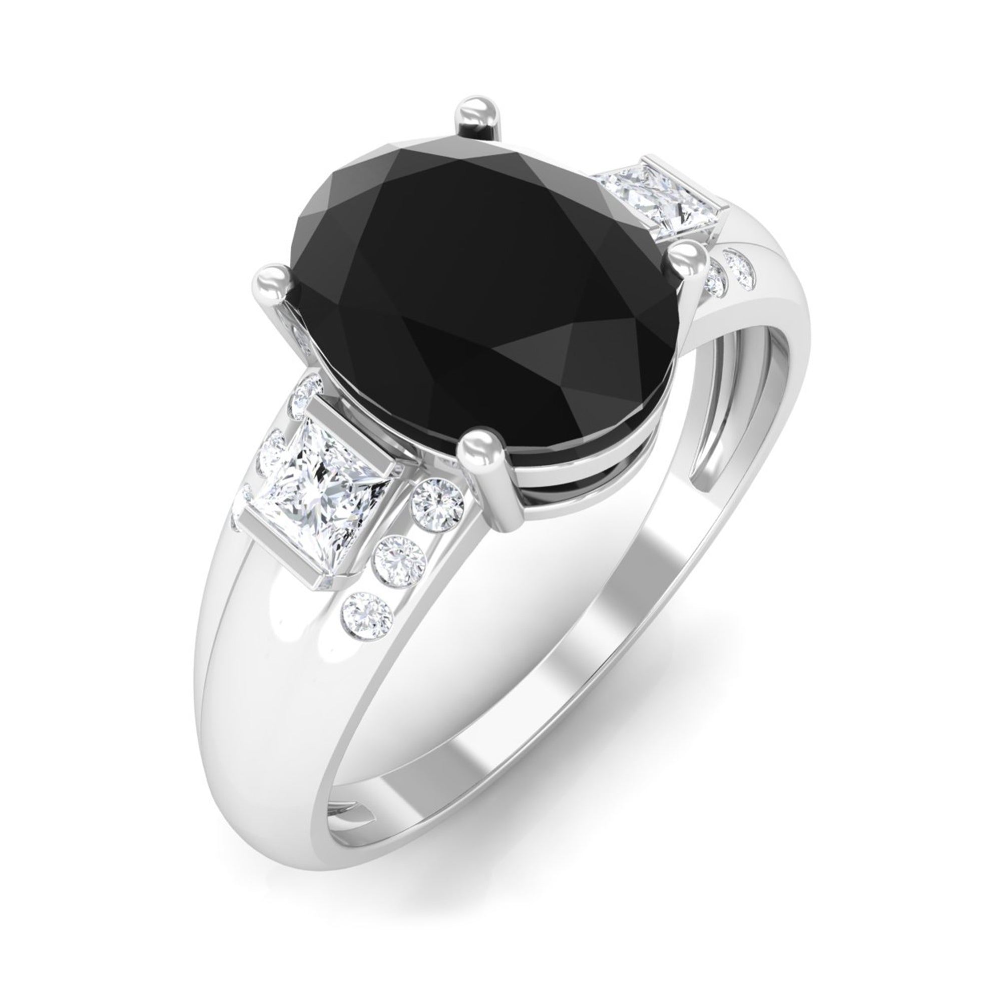 Rosec Jewels-Certified Lab Grown Black Diamond Oval Engagement Ring with Diamond