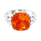 Rosec Jewels-Created Orange Sapphire Cushion Cut Engagement Ring with Diamond