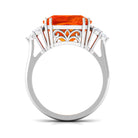 Rosec Jewels-Created Orange Sapphire Cushion Cut Engagement Ring with Diamond