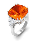 Rosec Jewels-Created Orange Sapphire Cushion Cut Engagement Ring with Diamond