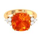 Rosec Jewels-Created Orange Sapphire Cushion Cut Engagement Ring with Diamond