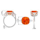 Rosec Jewels-Created Orange Sapphire Cushion Cut Engagement Ring with Diamond