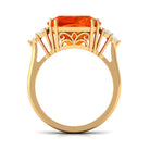 Rosec Jewels-Created Orange Sapphire Cushion Cut Engagement Ring with Diamond