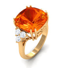 Rosec Jewels-Created Orange Sapphire Cushion Cut Engagement Ring with Diamond