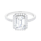 Rosec Jewels-Certified Emerald Cut Moissanite Halo Statement Engagement Ring